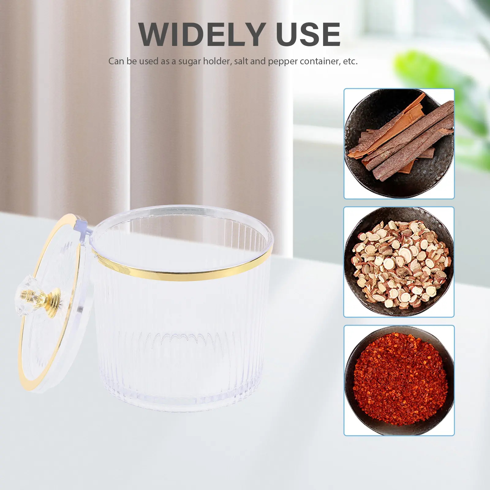 1 set Seasoning Jar Set Salt Sugar Containers Soy Sauce Vinegar Pepper Bottles Transparent Striped Design Kitchen Condiment