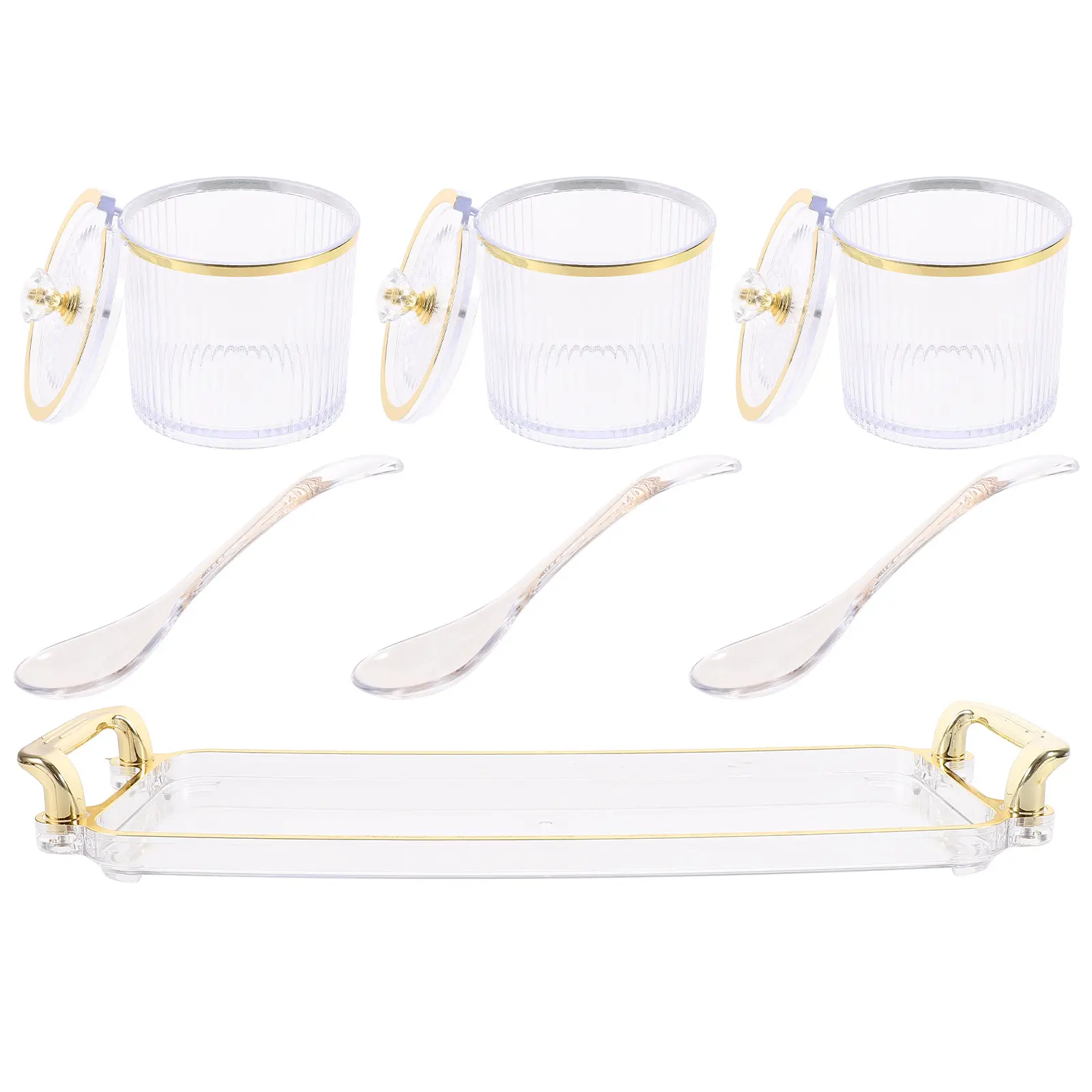1 set Seasoning Jar Set Salt Sugar Containers Soy Sauce Vinegar Pepper Bottles Transparent Striped Design Kitchen Condiment