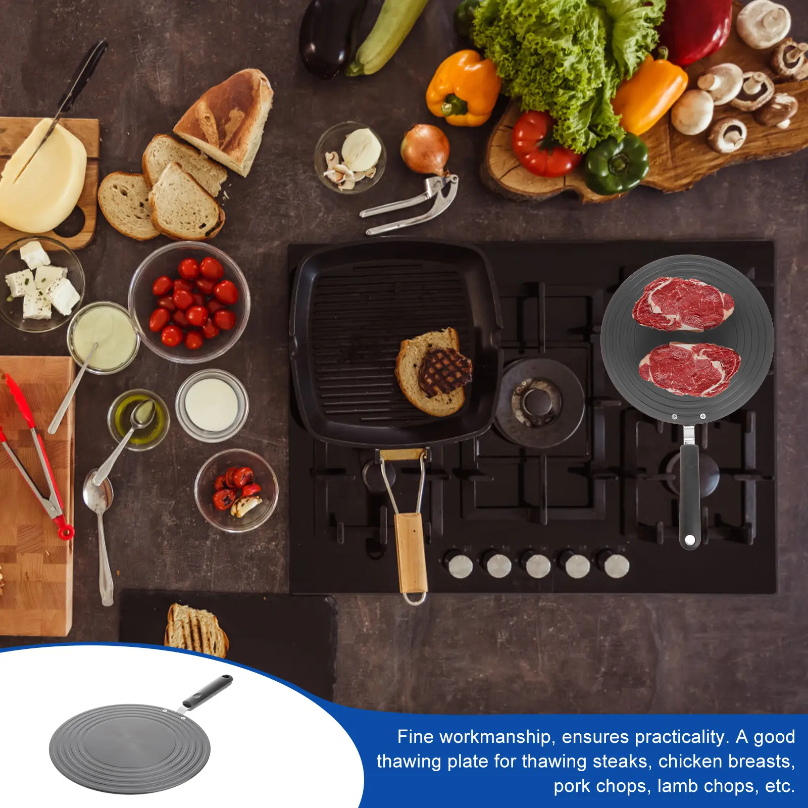 Defrosting Tray Heat Conduction Plate Gas Stove Diffuser Kitchen Accessory Black Parts Multi-functional Thawing