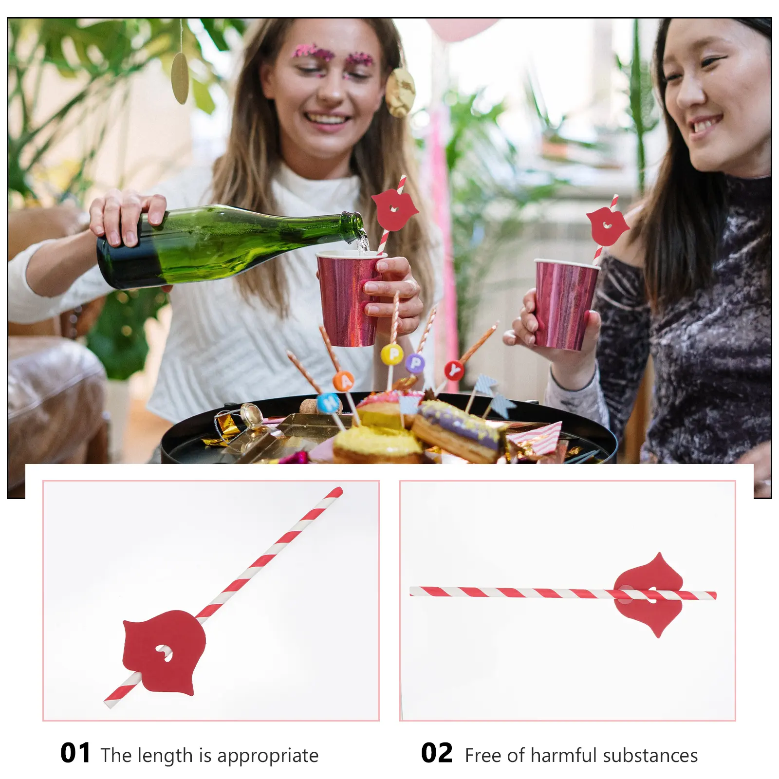 20 Pcs Red Lip Straws Paper Valentine Party Decorations Drinking Supplies Festive Straw Accessories