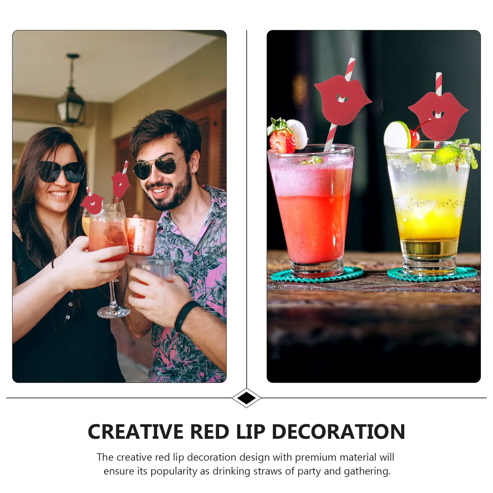 20 Pcs Red Lip Straws Paper Valentine Party Decorations Drinking Supplies Festive Straw Accessories