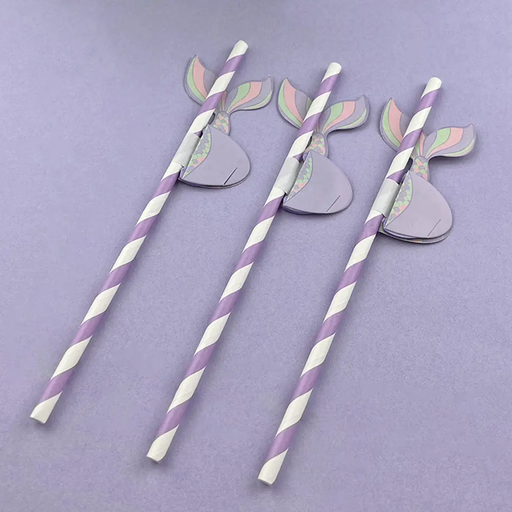 50 Pcs Party Supplies Paper Straws Drinking for Violet Festival Decorative Banquet