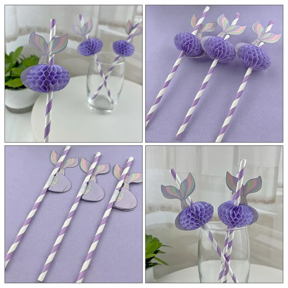 50 Pcs Party Supplies Paper Straws Drinking for Violet Festival Decorative Banquet