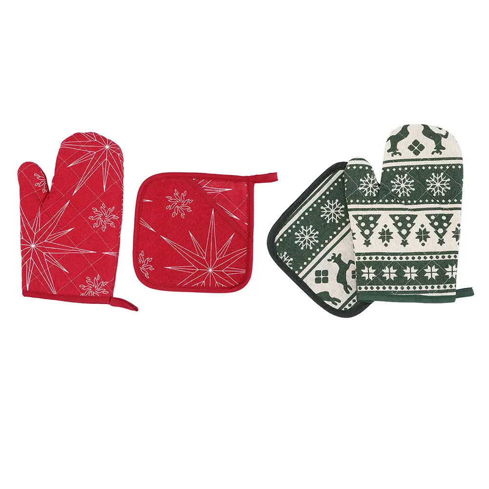 2 Sets Resistant Oven Gloves Insulation Pad Heat Resistant Oven Mitt Baking Mitts Kitchen Supplies Microwave Glove Christmas