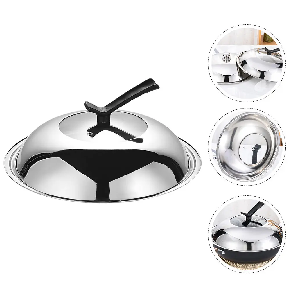 1pc Stainless Steel Lid 34cm Vertical Handle Heat Resistant Glass Cover for Steamer Lid Home Hotel Kitchen Cooking Supply