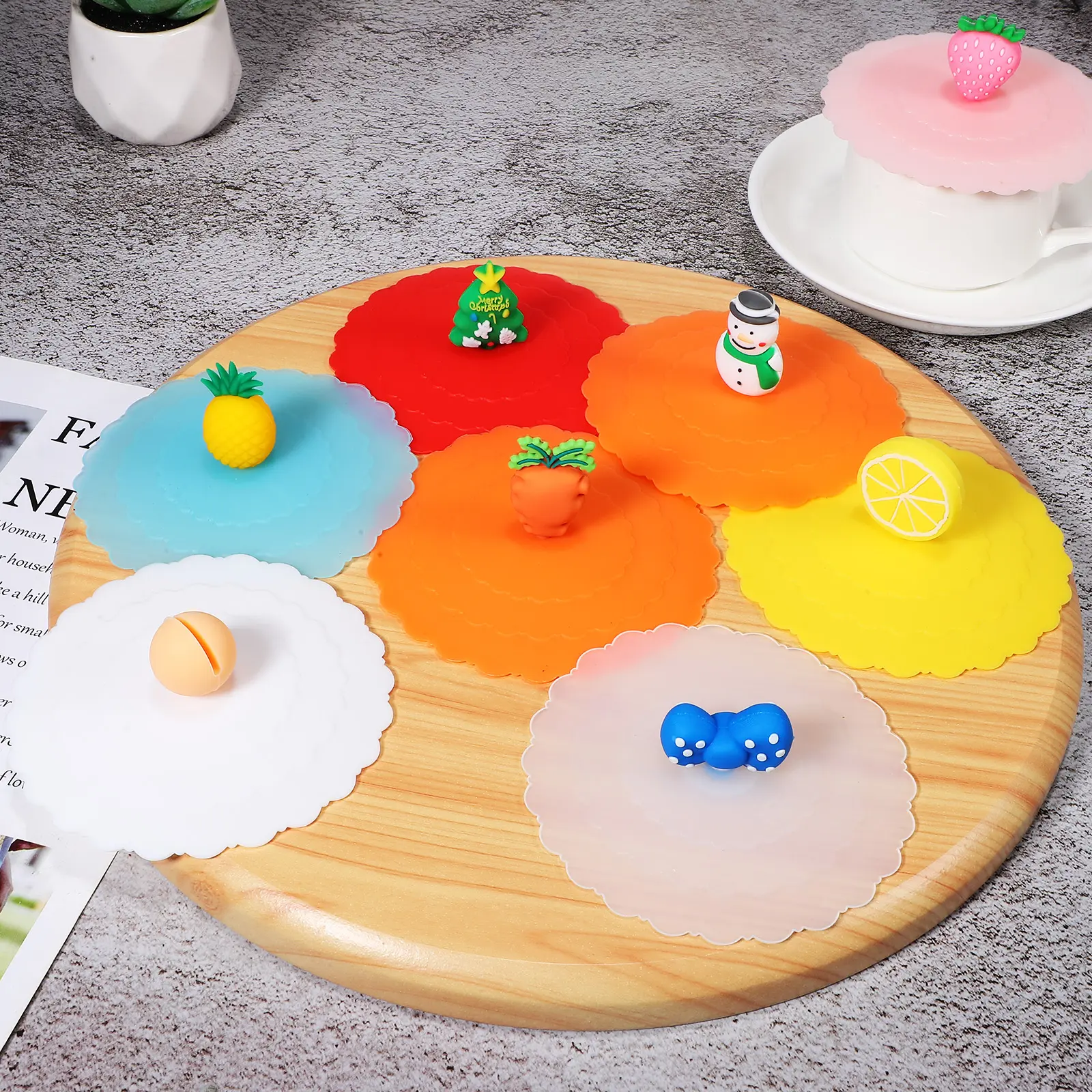 8pcs Silicone Cup Covers Dustproof Mug Lids Food Grade Anti Leak Reusable Household Practical Coffee Cup Lids for Travel