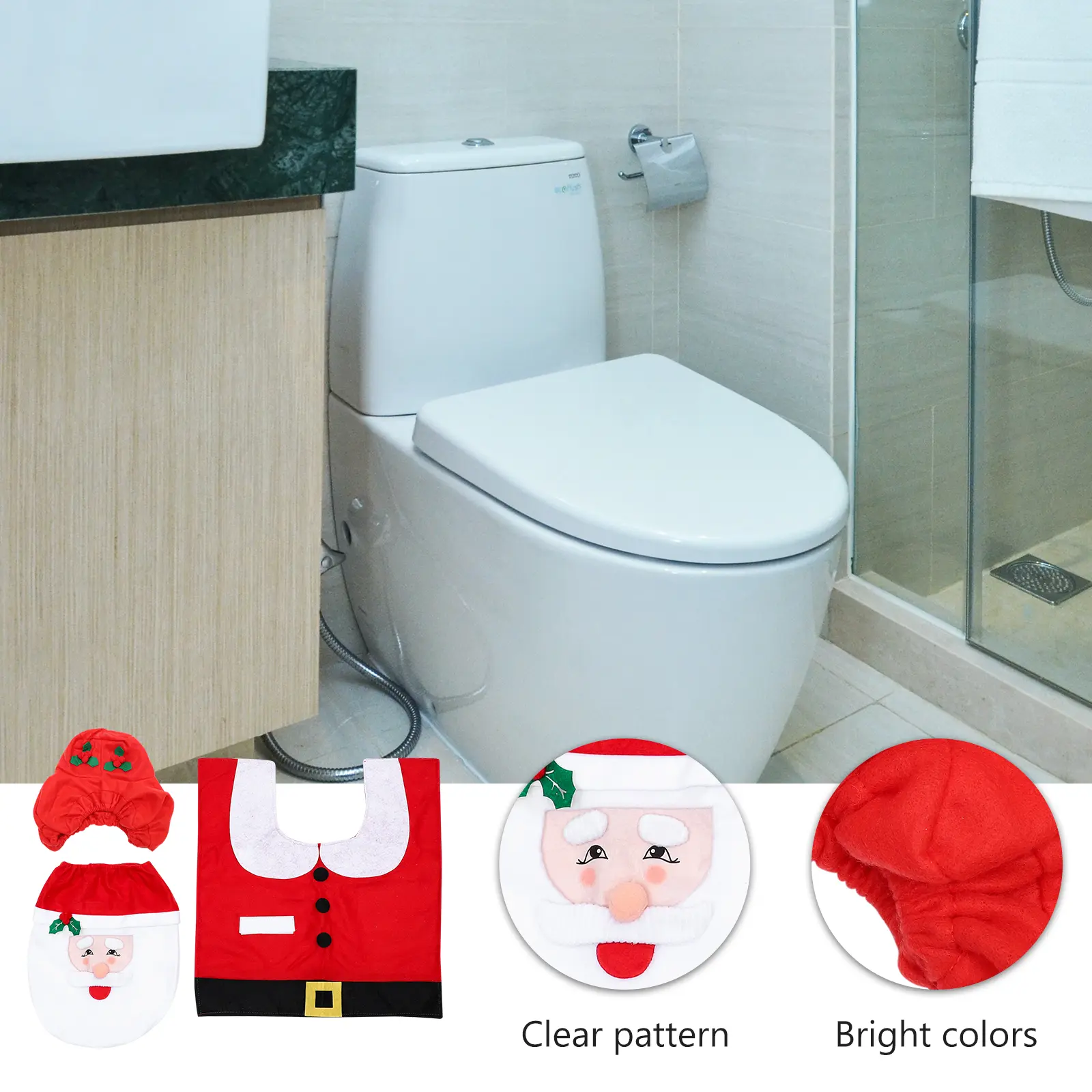Carpet Toilet Cover Floor Mat Elder Christmas Decor Party Pulled Cloth Accessories