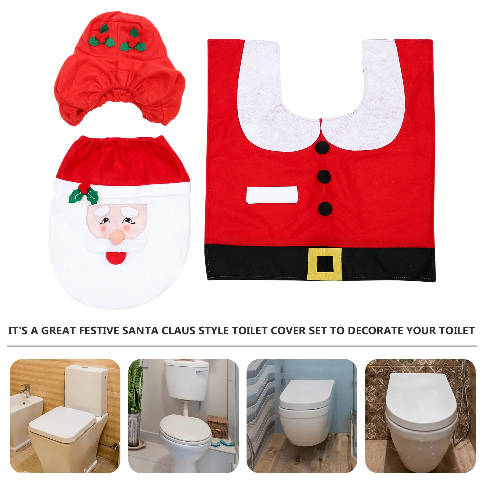 Carpet Toilet Cover Floor Mat Elder Christmas Decor Party Pulled Cloth Accessories
