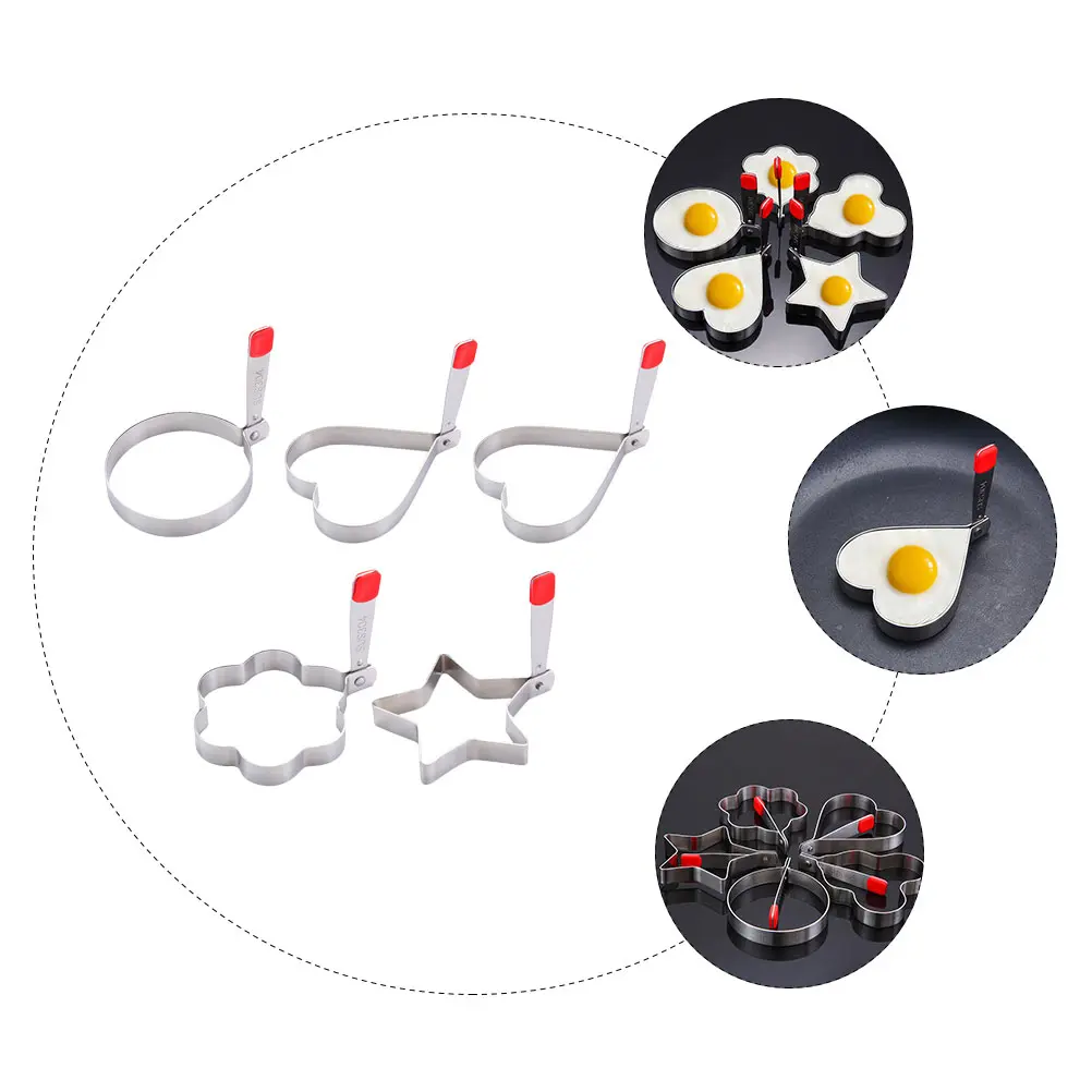 5pcs Egg Ring Frying Mold Stainless Steel Non-Stick Heat Resistant Reusable Omelette Pan Foldable Cooking Tool for Breakfast