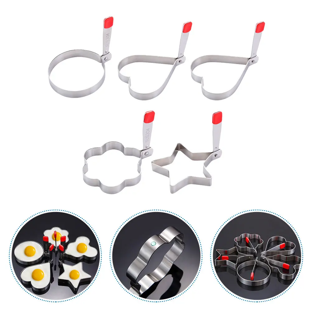 5pcs Egg Ring Frying Mold Stainless Steel Non-Stick Heat Resistant Reusable Omelette Pan Foldable Cooking Tool for Breakfast