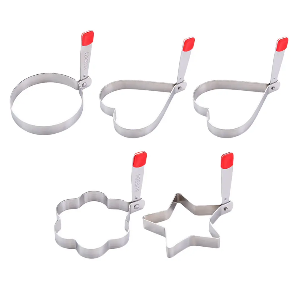 5pcs Egg Ring Frying Mold Stainless Steel Non-Stick Heat Resistant Reusable Omelette Pan Foldable Cooking Tool for Breakfast