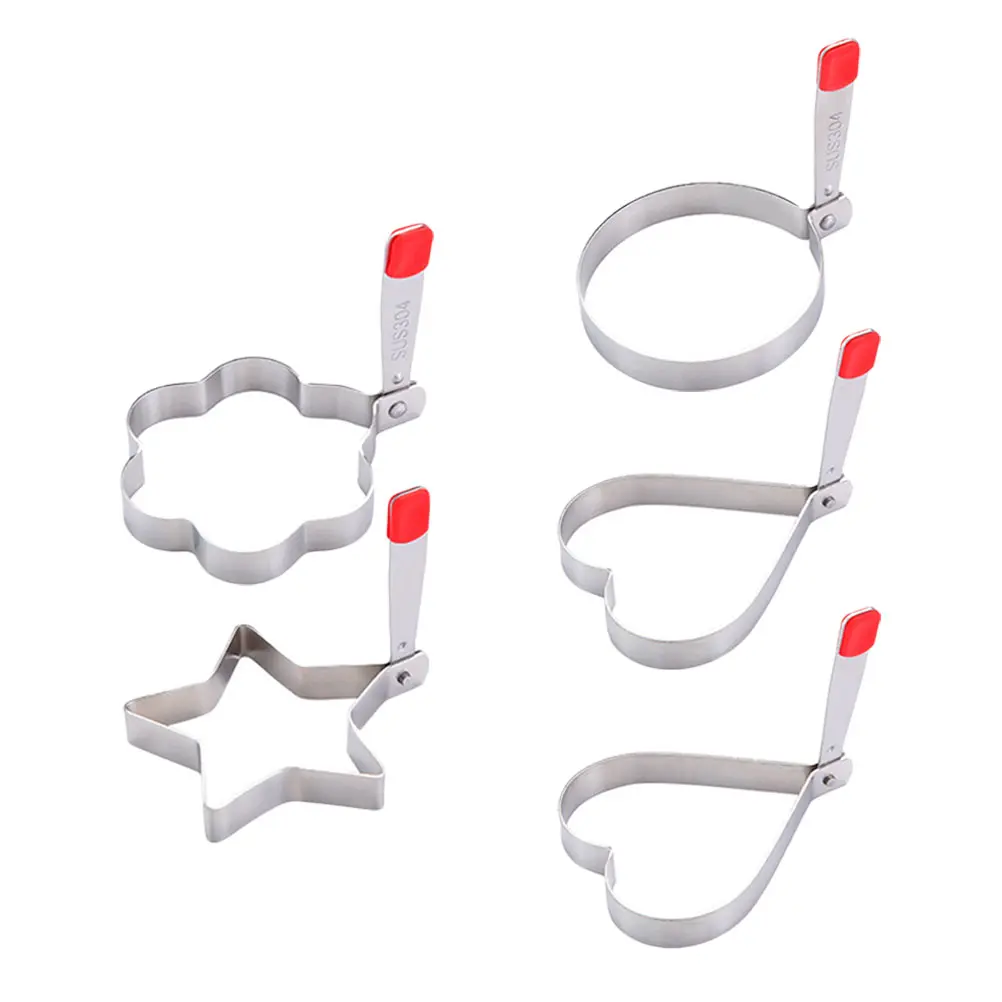 5pcs Egg Ring Frying Mold Stainless Steel Non-Stick Heat Resistant Reusable Omelette Pan Foldable Cooking Tool for Breakfast