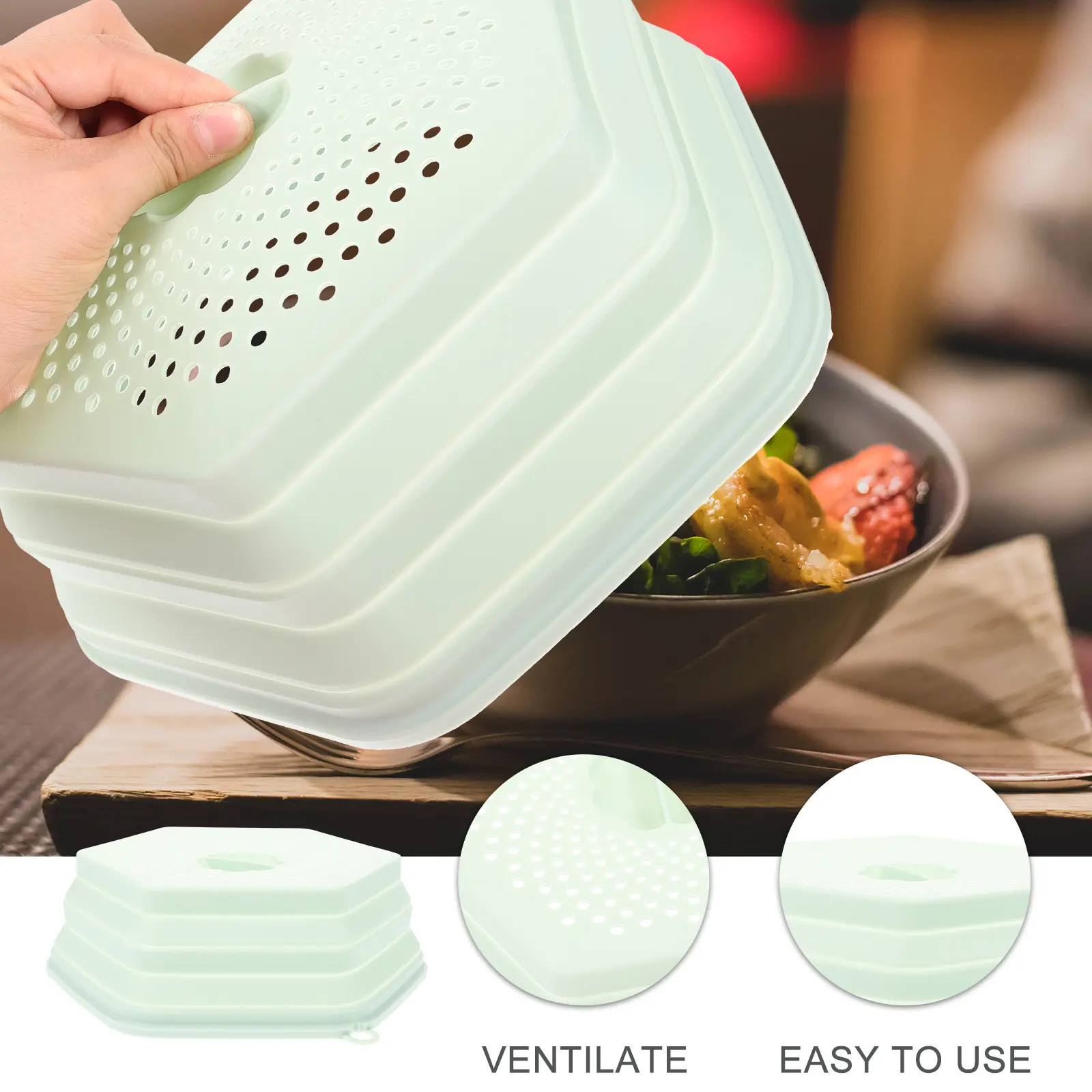 Microwave Splatter Cover Food Cover for Oven Silicone Bowl Reusable Green Microwave Plate Covers Heating Food Kitchen Bar