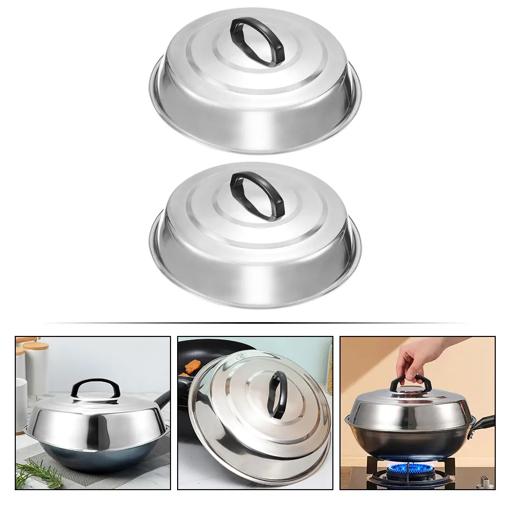 Thickened Pot Lid 32CM Stainless Steel Reusable Metal Lids for Wok Frying Cover Pan Lids Practical Anti Hot Handle