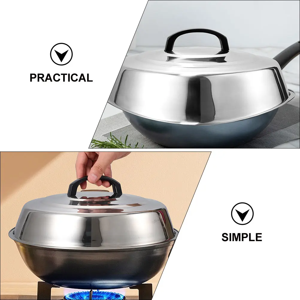 Thickened Pot Lid 32CM Stainless Steel Reusable Metal Lids for Wok Frying Cover Pan Lids Practical Anti Hot Handle