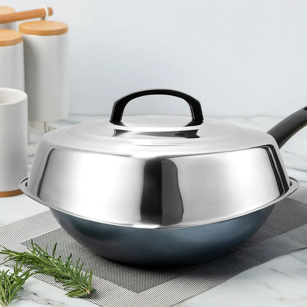 Thickened Pot Lid 32CM Stainless Steel Reusable Metal Lids for Wok Frying Cover Pan Lids Practical Anti Hot Handle