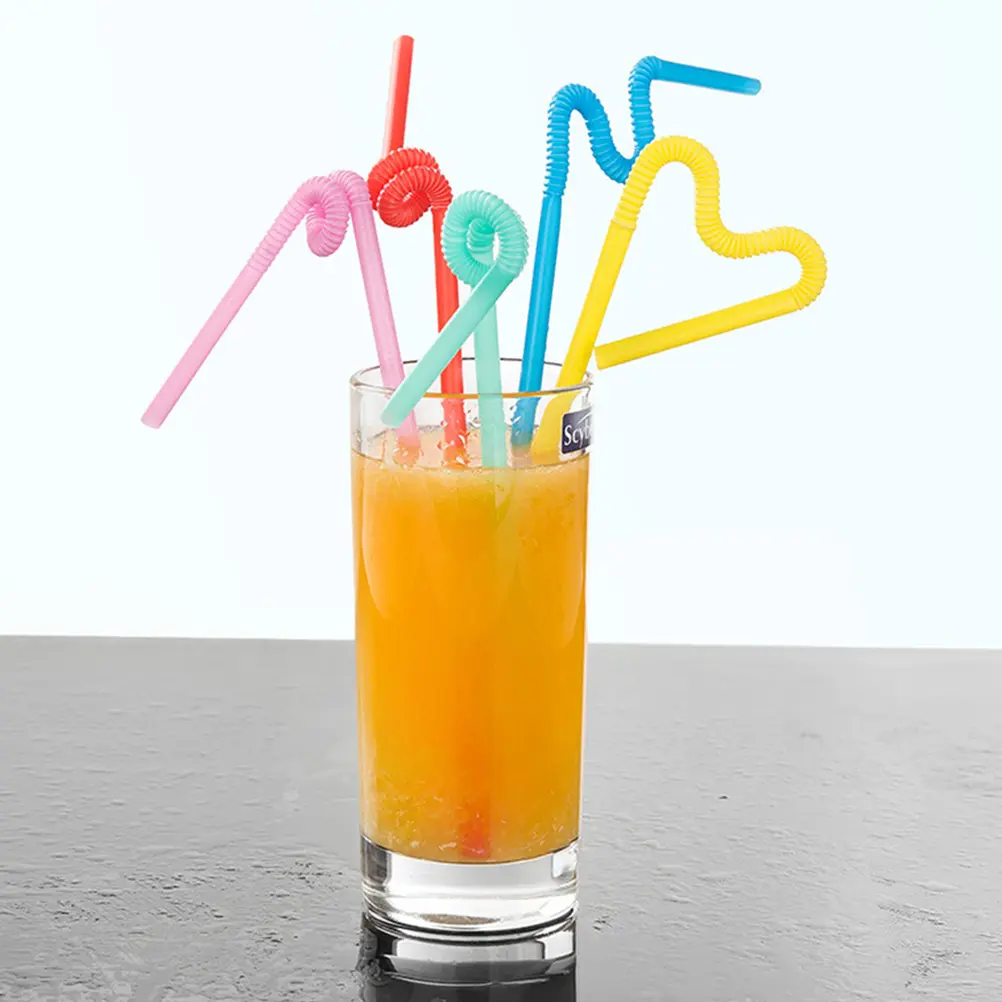 450pcs Colorful Safety Straws Plastic Disposable Bending Drinking Party Vacation Supplies Home Decoration Holiday Gift