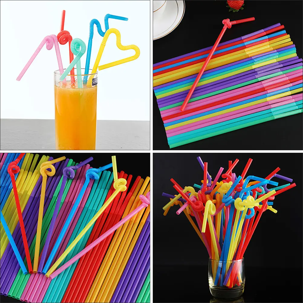 450pcs Colorful Safety Straws Plastic Disposable Bending Drinking Party Vacation Supplies Home Decoration Holiday Gift