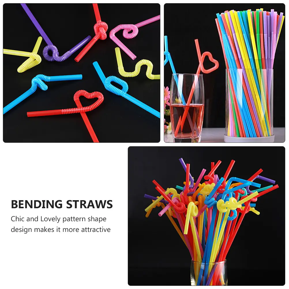 450pcs Colorful Safety Straws Plastic Disposable Bending Drinking Party Vacation Supplies Home Decoration Holiday Gift