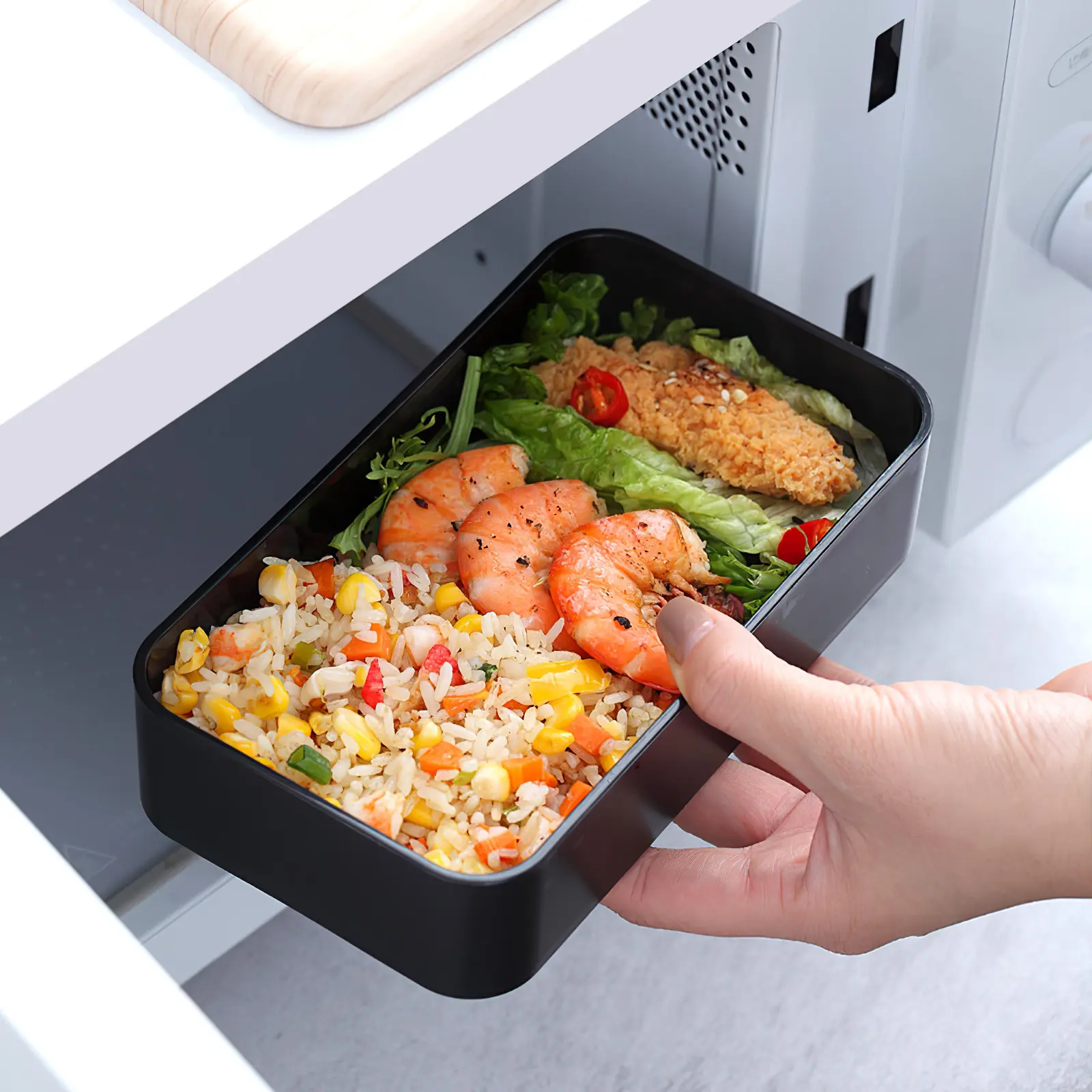 Double Layer Box Leak Proof Plastic Lunch Bento Black Wooden Food Container Plastic School Office Picnic Storage