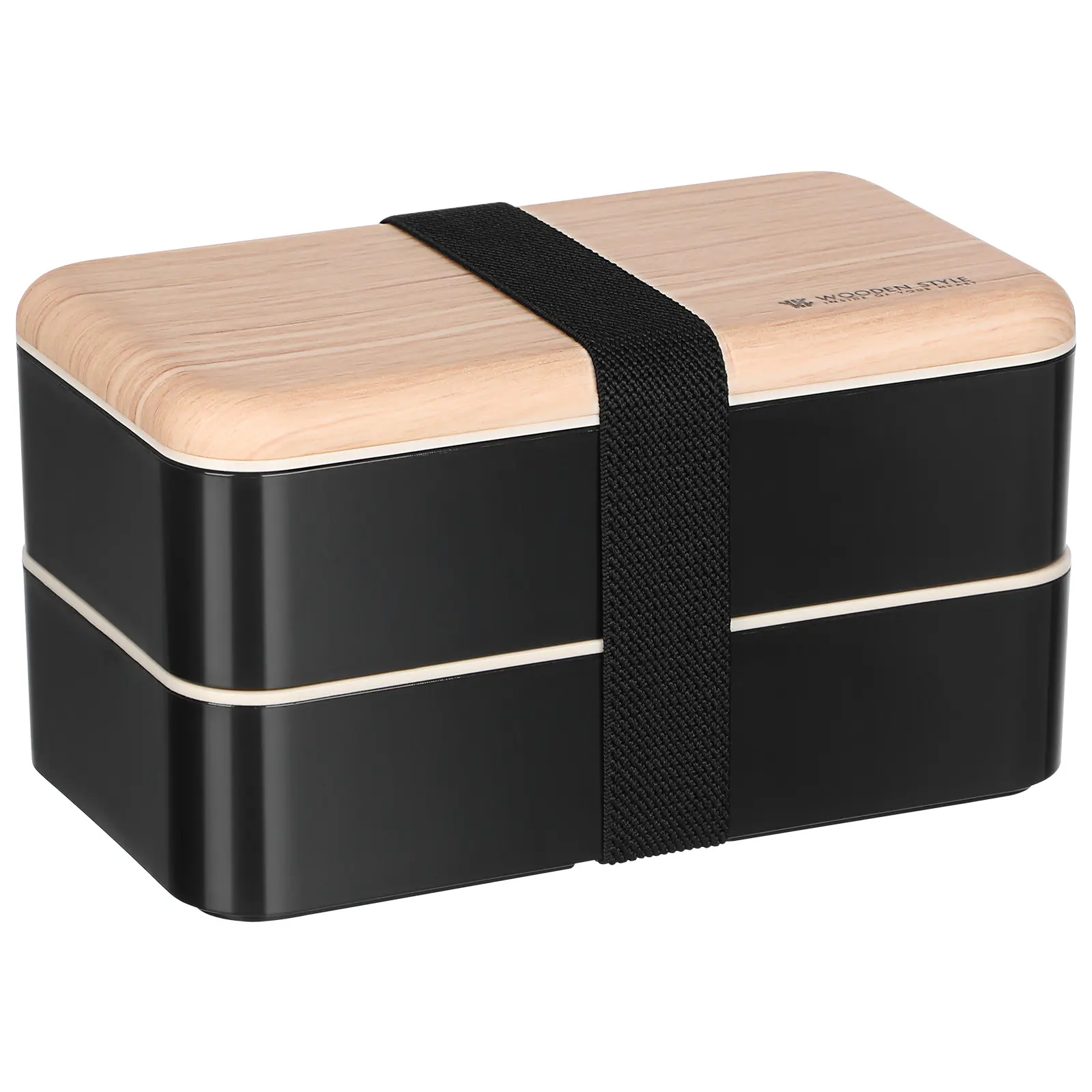 Double Layer Box Leak Proof Plastic Lunch Bento Black Wooden Food Container Plastic School Office Picnic Storage