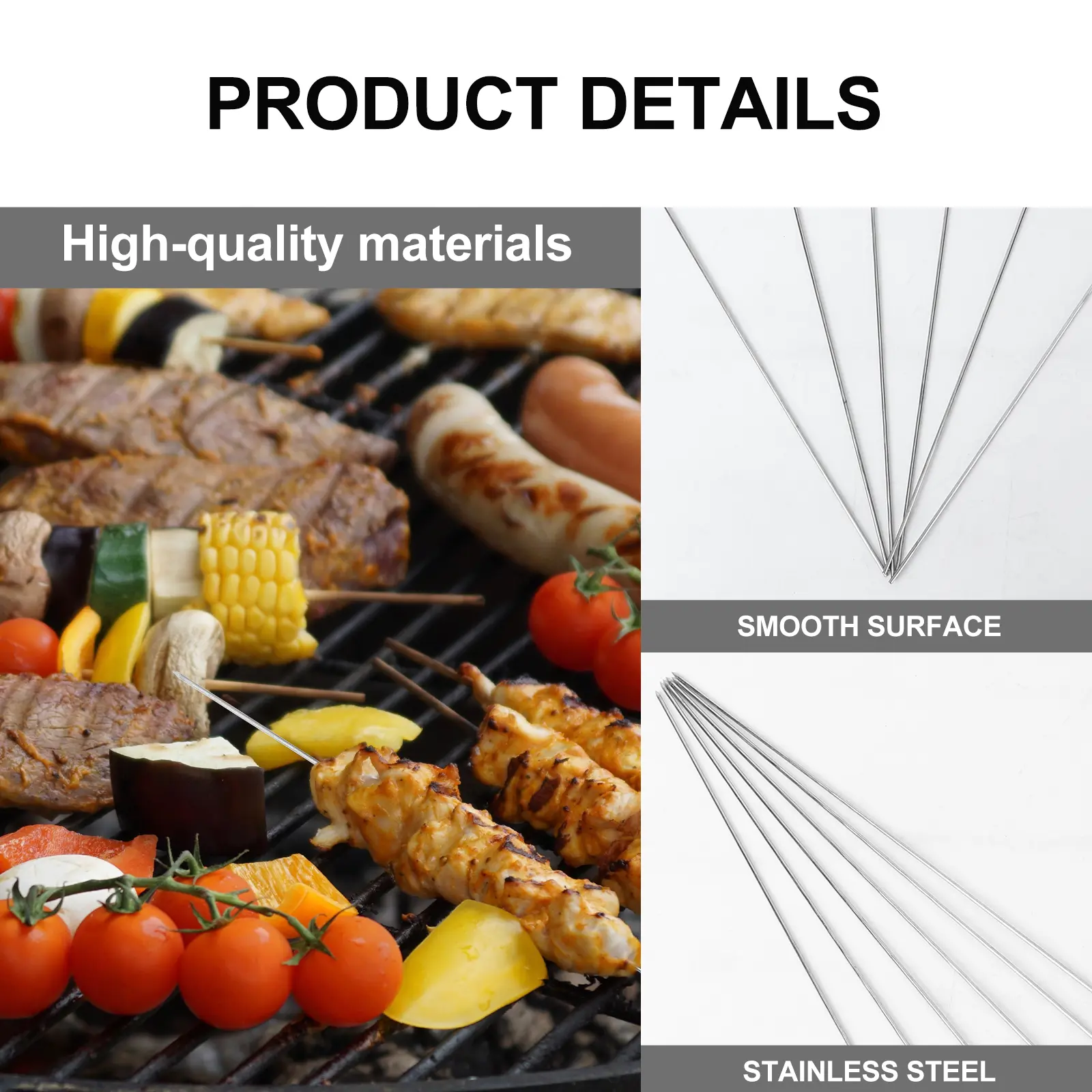 100pcs Stainless Sticks 33cm Barbecue Sticks 2mm Silver Simple Practical Bbq Skewer Camping Hiking Barbecue Tools