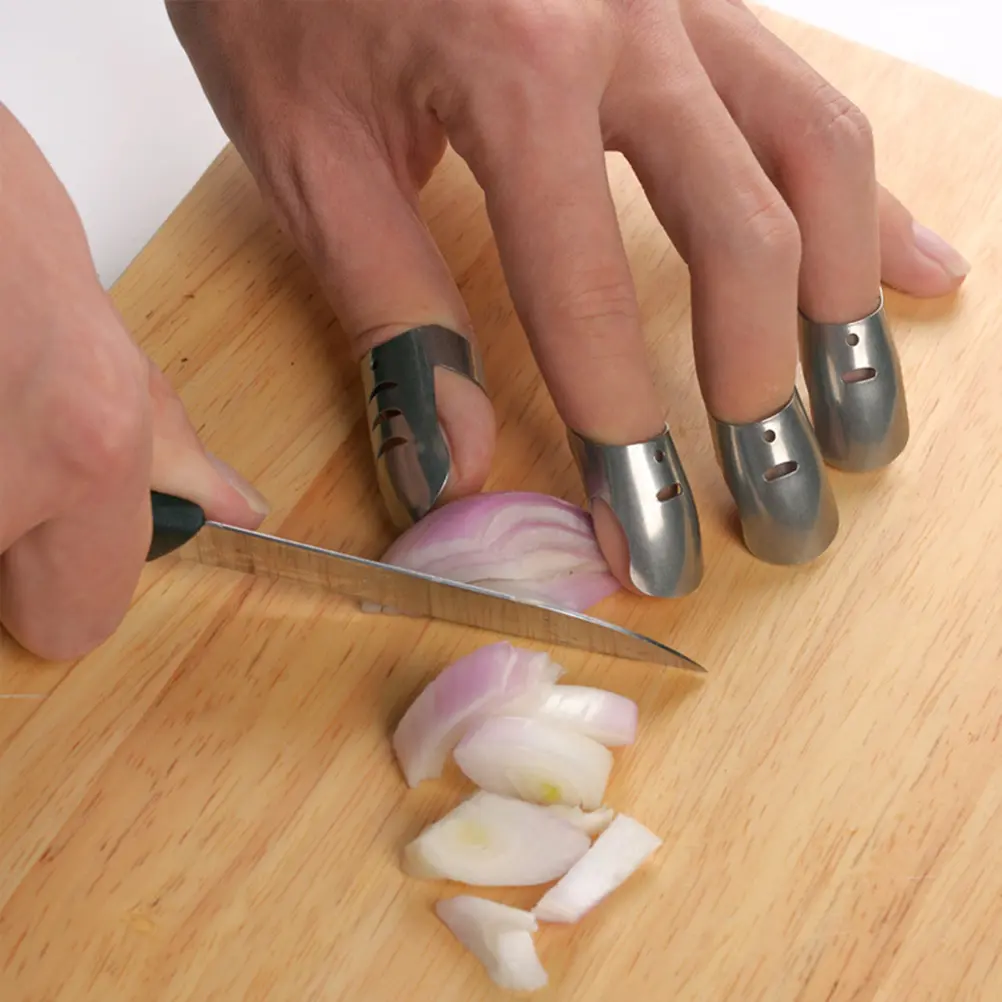 4 Pcs Finger Protector Guards for Cutting Food Slicing Stainless Steel Adjustable Kitchen Safety Tool Hand Chopping Protectors