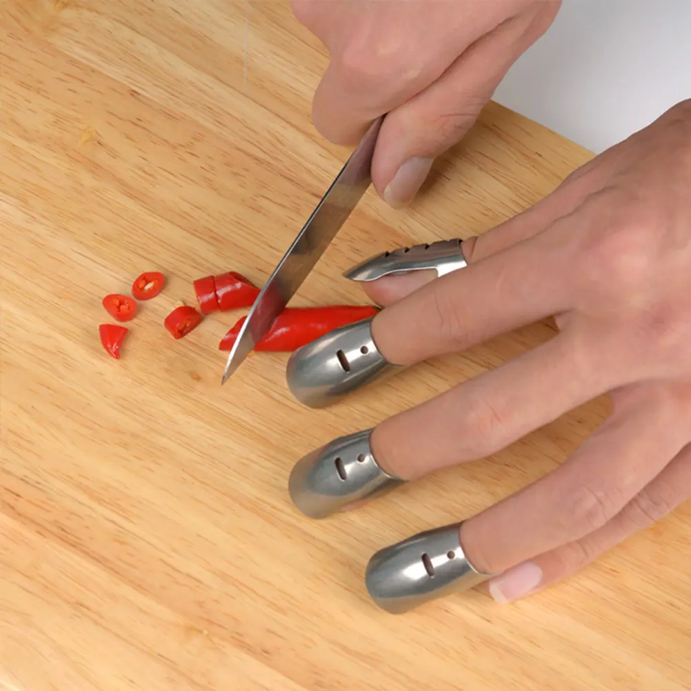 4 Pcs Finger Protector Guards for Cutting Food Slicing Stainless Steel Adjustable Kitchen Safety Tool Hand Chopping Protectors