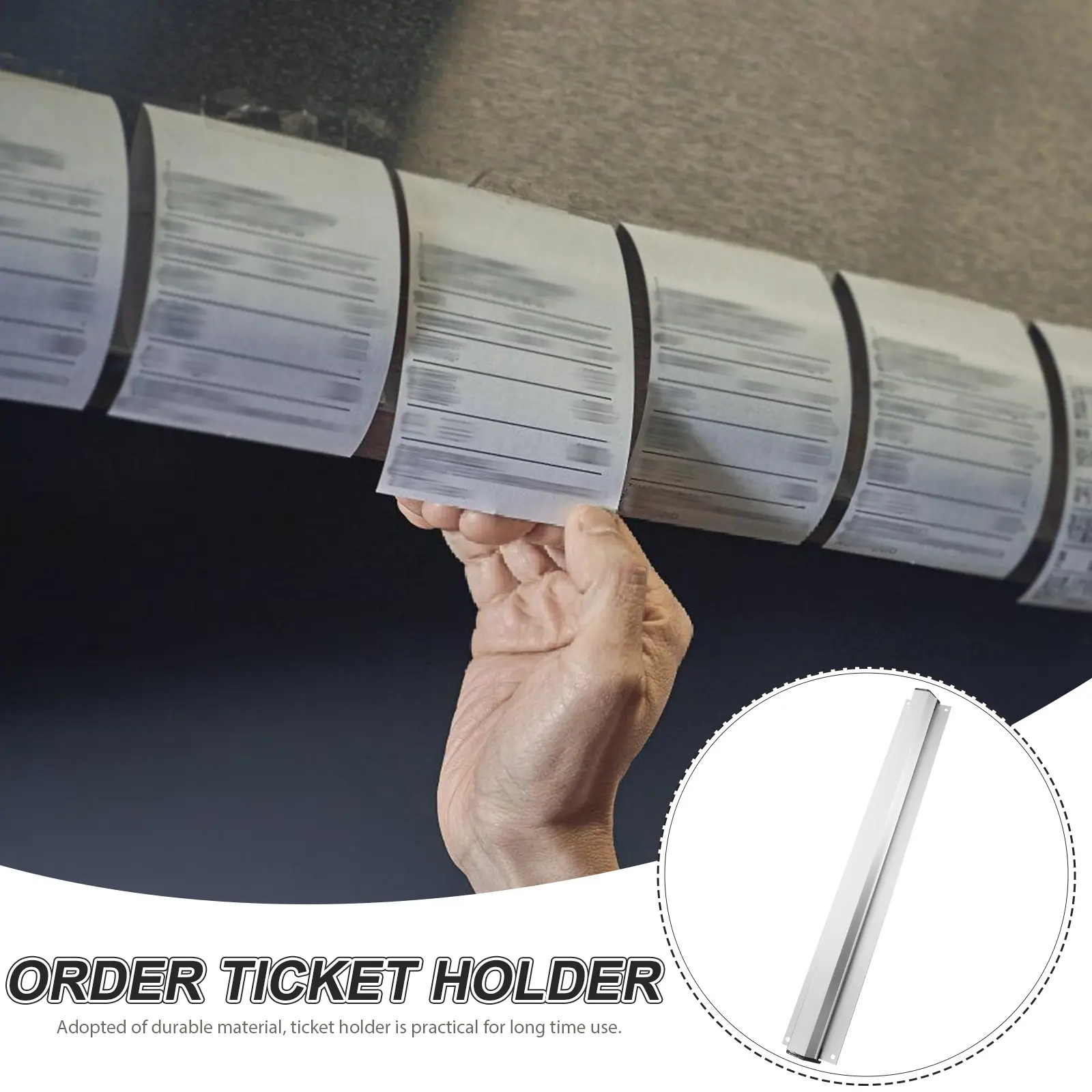 Aluminum Alloy Slide Ticket Holder Restaurant Order Check Rack Kitchen Memo Rail Heat Resistant Easy Installation