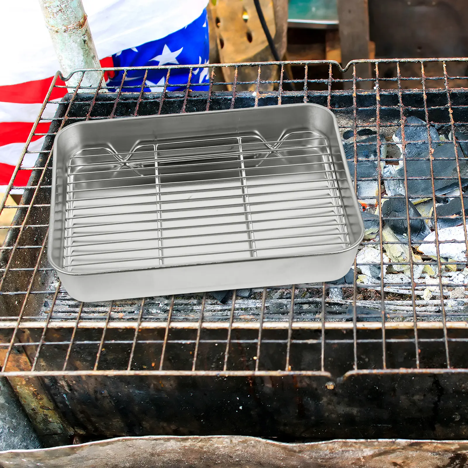 Rectangular Roasting Pan Set Stainless Steel Baking Pan Rack Small Oven Tray Roasting Pans for Ovens BBQ Cooling