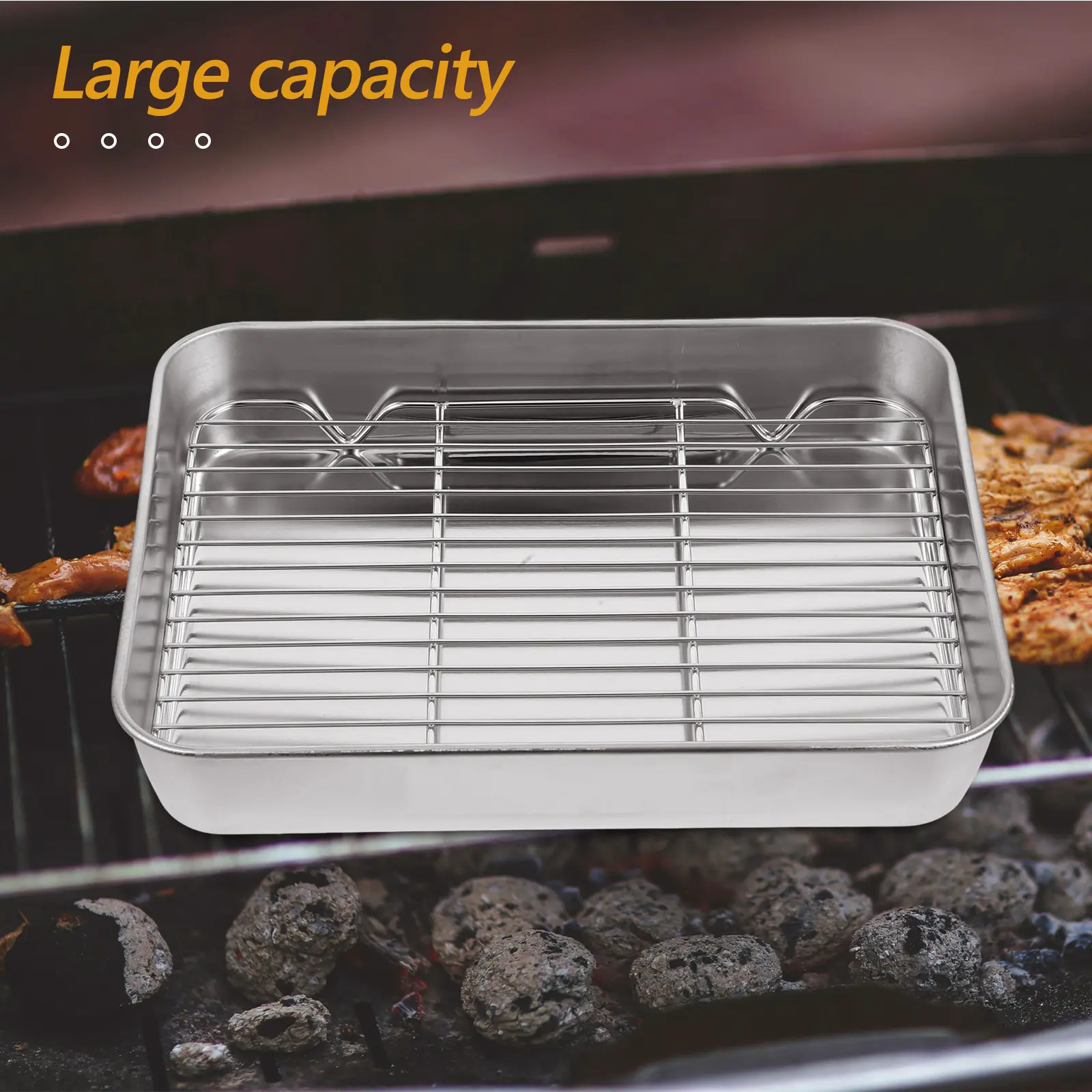 Rectangular Roasting Pan Set Stainless Steel Baking Pan Rack Small Oven Tray Roasting Pans for Ovens BBQ Cooling