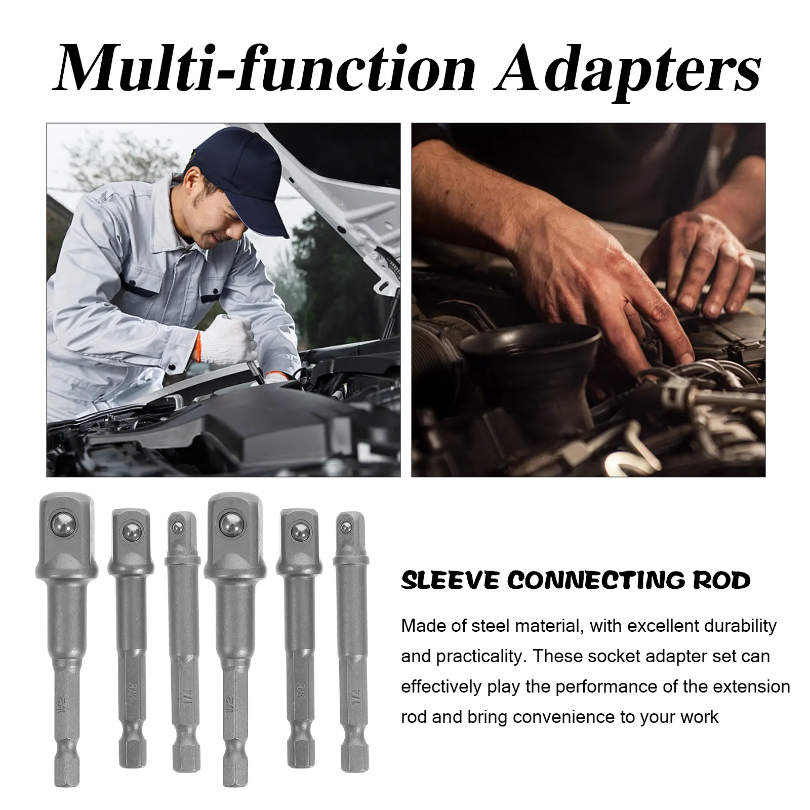 6Pcs Steel Socket Adapter Set for Drill 1/4in 3/8in 1/2in Impact Driver Wrench Bit Stenosis Tool Conversion Accessories