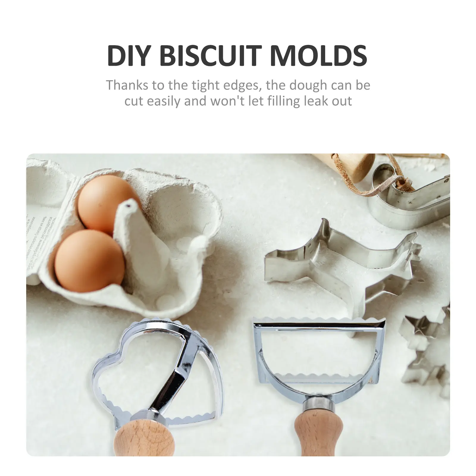 3 Pcs Baking Tools Cookie Pressing Molds Zinc Alloy Wood Square Shaped Biscuit Pasta Maker Dumpling DIY Accessories