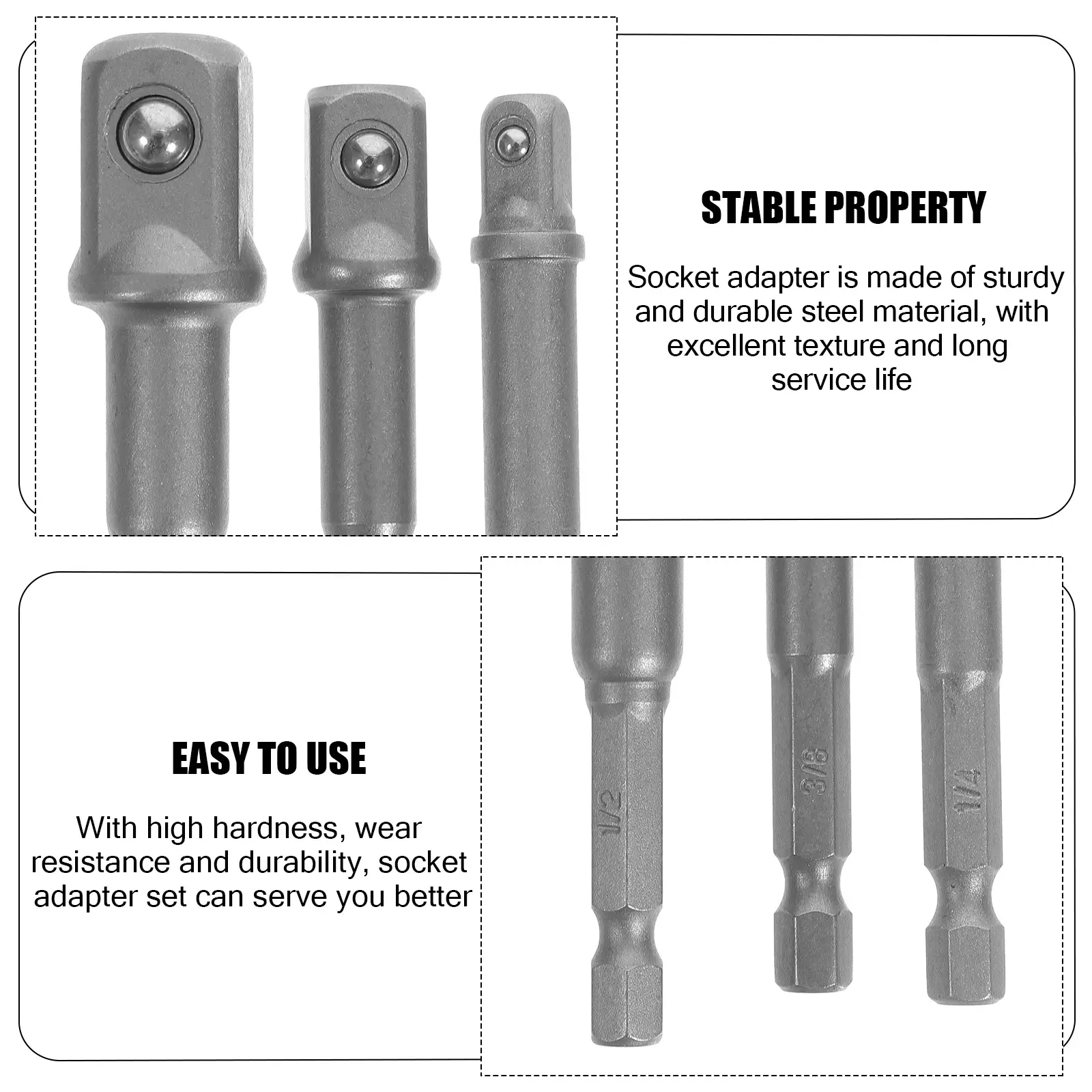 6Pcs Steel Socket Adapter Set for Drill 1/4in 3/8in 1/2in Impact Driver Wrench Bit Stenosis Tool Conversion Accessories