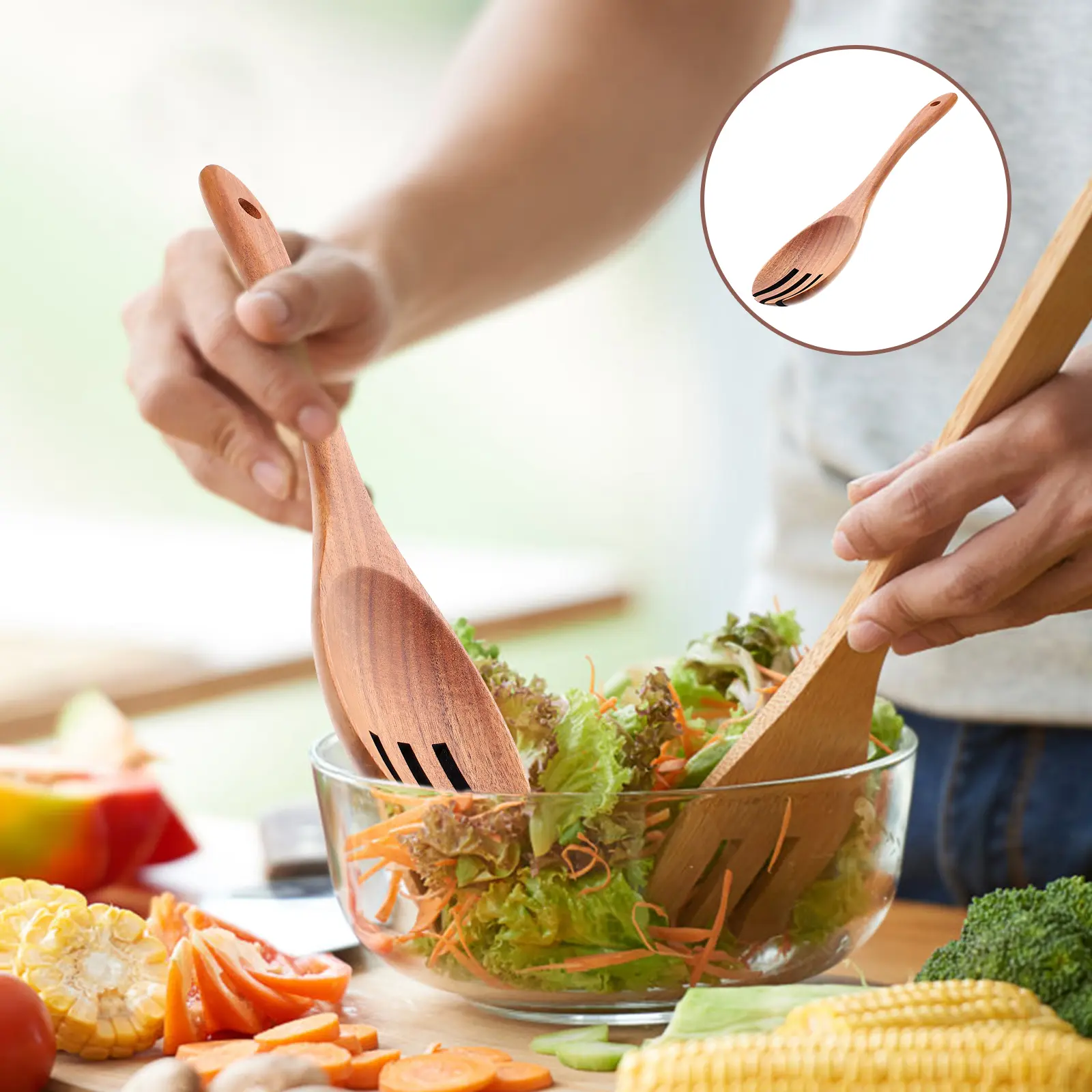 Spoon Wooden Kitchen Server Fruit Serving Utensil Spork Home Supplies Wood Salad Serving Fork Fruit Fork Wooden