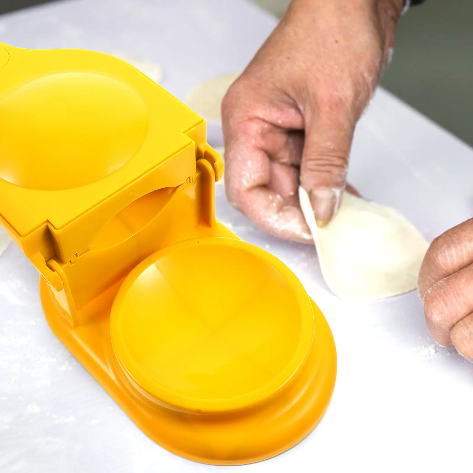 Making Mold Portable Dough Presser Tool for Home Kitchen Yellow Easy Use Long Handle Manual Maker Flat for Dumpling