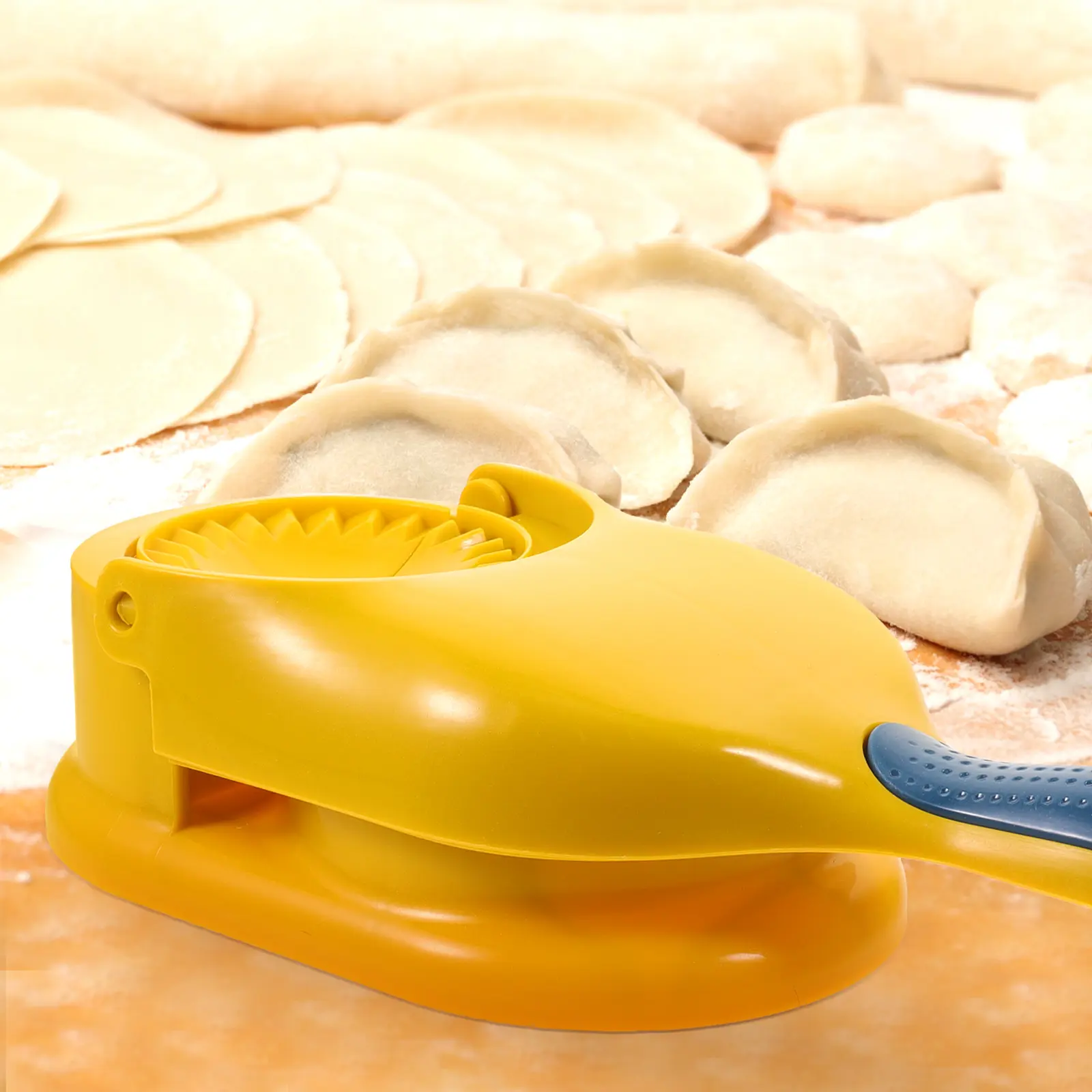 Making Mold Portable Dough Presser Tool for Home Kitchen Yellow Easy Use Long Handle Manual Maker Flat for Dumpling