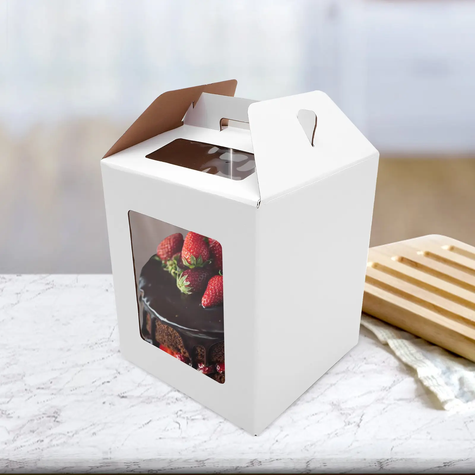 12x12x14 Inch Boxes Sturdy Tall Bakery Containers Window Portable Bulk Cake Boxes Paper Case for Storage Display