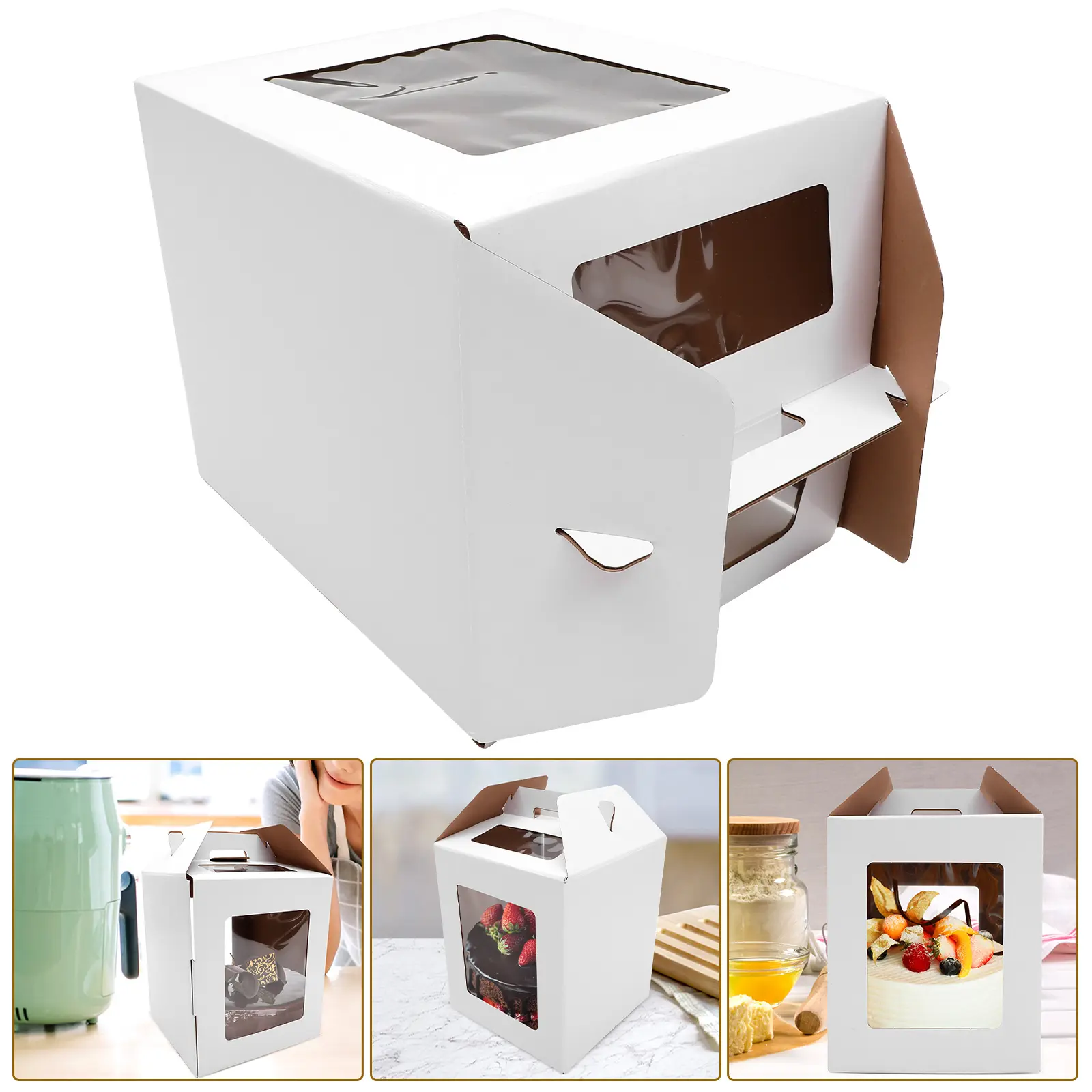 12x12x14 Inch Boxes Sturdy Tall Bakery Containers Window Portable Bulk Cake Boxes Paper Case for Storage Display