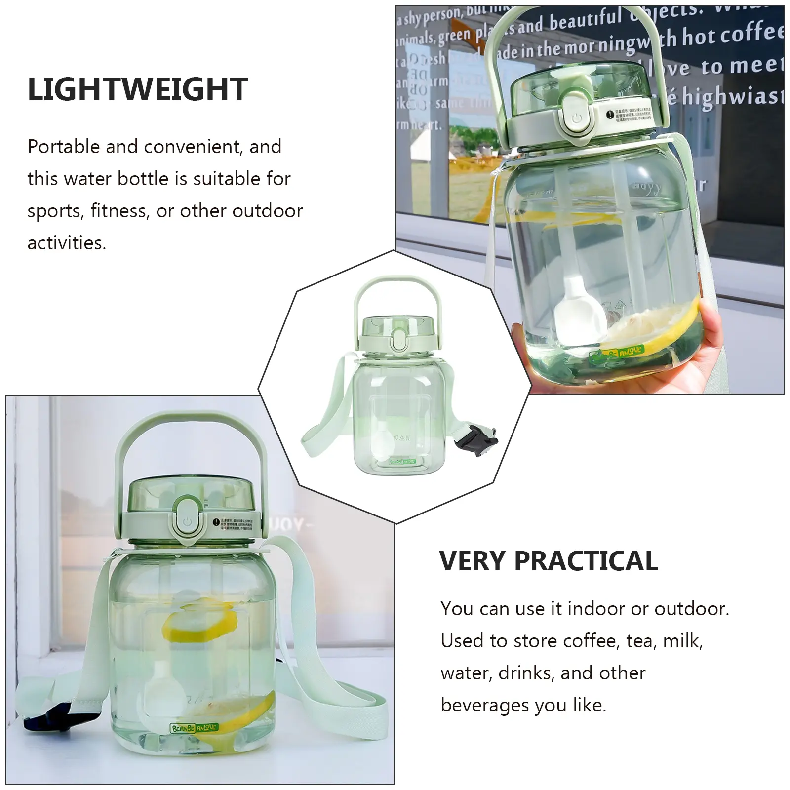 Large Pudding Water Cup Bottle Portable Outdoor Sports PC Material Reusable Sealed Juices Container Large Capacity Gym Practice