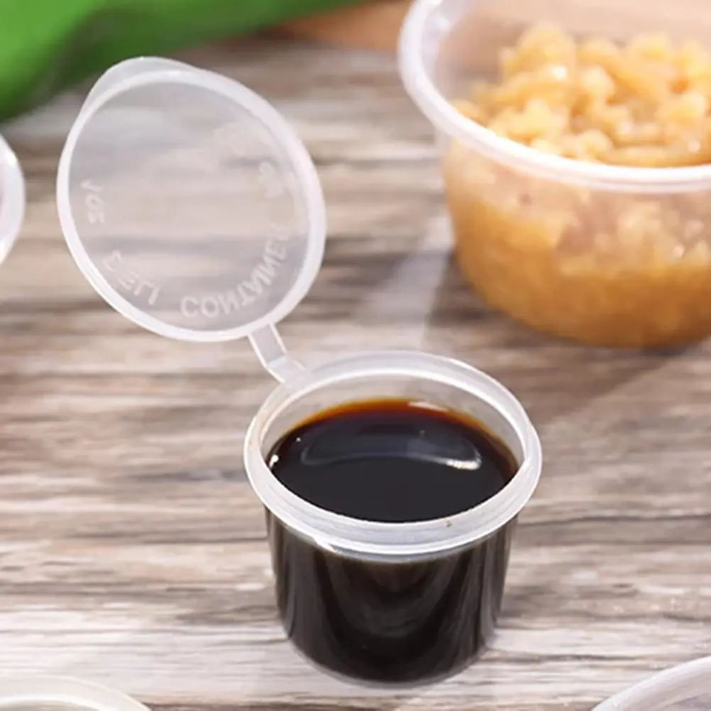 100pcs Plastic Sauce Cups Lids Dome Containers Pudding Yogurt Condiments Disposable Portion Leakproof Food Storage 120ml 200ml