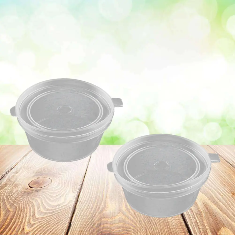 100pcs Plastic Sauce Cups Lids Dome Containers Pudding Yogurt Condiments Disposable Portion Leakproof Food Storage 120ml 200ml