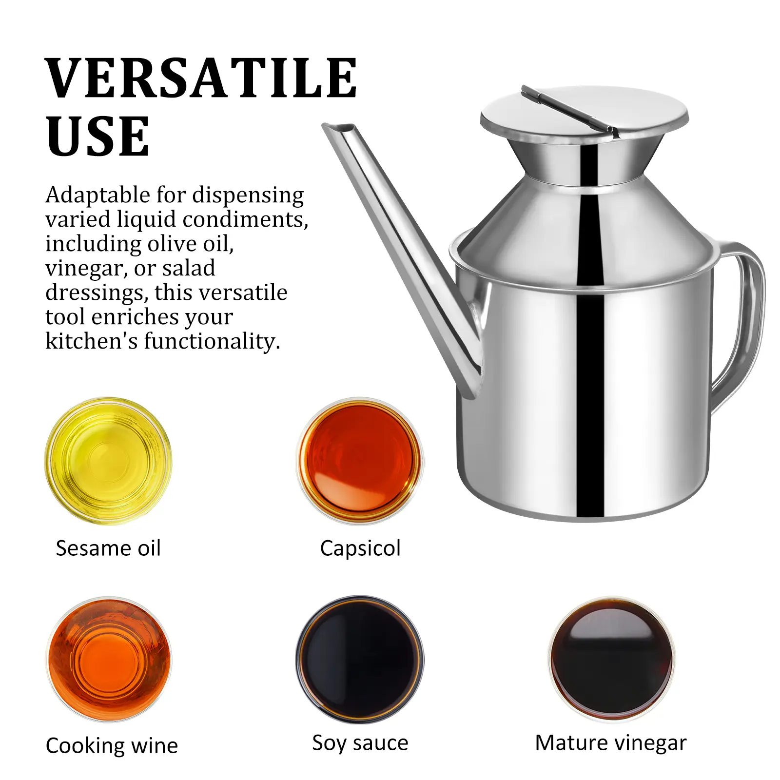 Stainless Steel Oil Pot Dispenser Bottle Large Size Precise Pour Olive Oil Container Kitchen Tool Grease Saver Storage