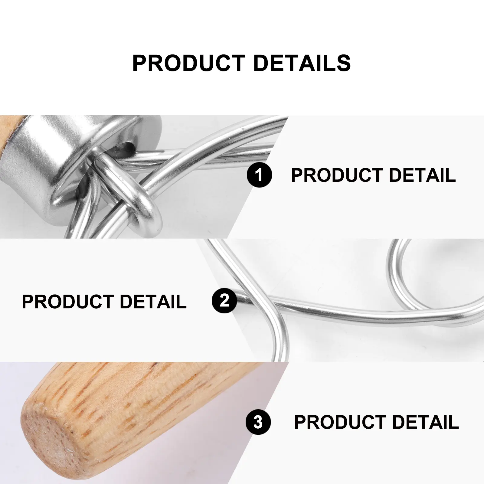 Oak Handle Stirring Rod Flour Mixer Bread Maker Kitchen Gadgets Pastry Tools Eggbeater Wood Stainless Steel Cake Pancake