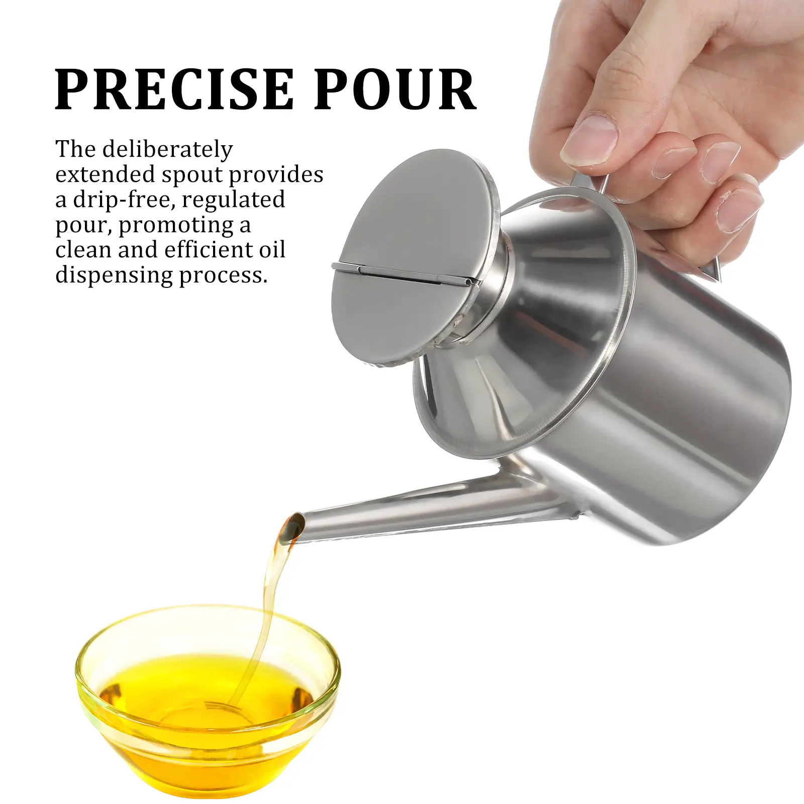 Stainless Steel Oil Pot Dispenser Bottle Large Size Precise Pour Olive Oil Container Kitchen Tool Grease Saver Storage