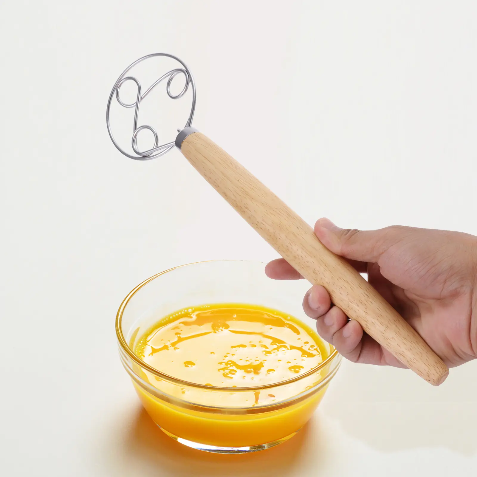Oak Handle Stirring Rod Flour Mixer Bread Maker Kitchen Gadgets Pastry Tools Eggbeater Wood Stainless Steel Cake Pancake
