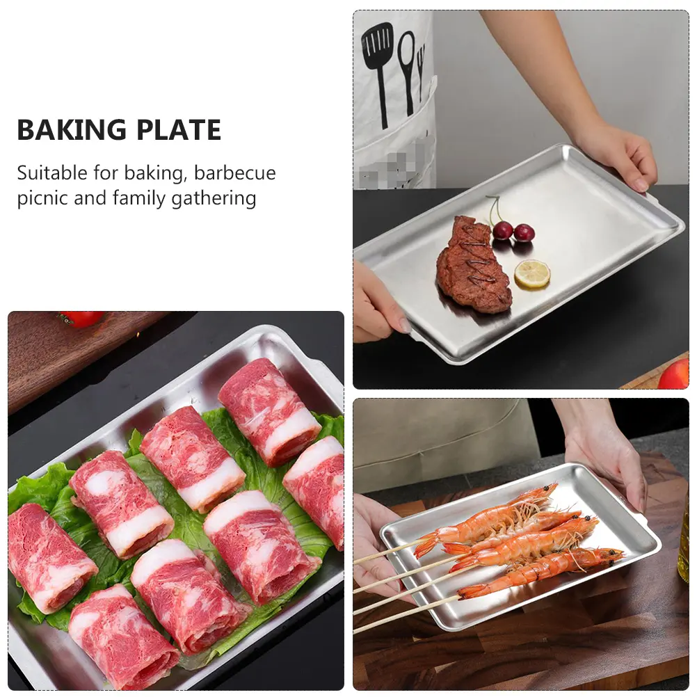 1pc Stainless Steel Pan Plate BBQ Food Container Sushi Baking Tray Stainless Steel Plate for Picnic Outdoor Kitchen Use
