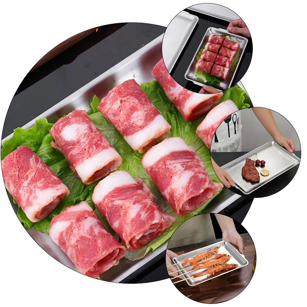 1pc Stainless Steel Pan Plate BBQ Food Container Sushi Baking Tray Stainless Steel Plate for Picnic Outdoor Kitchen Use