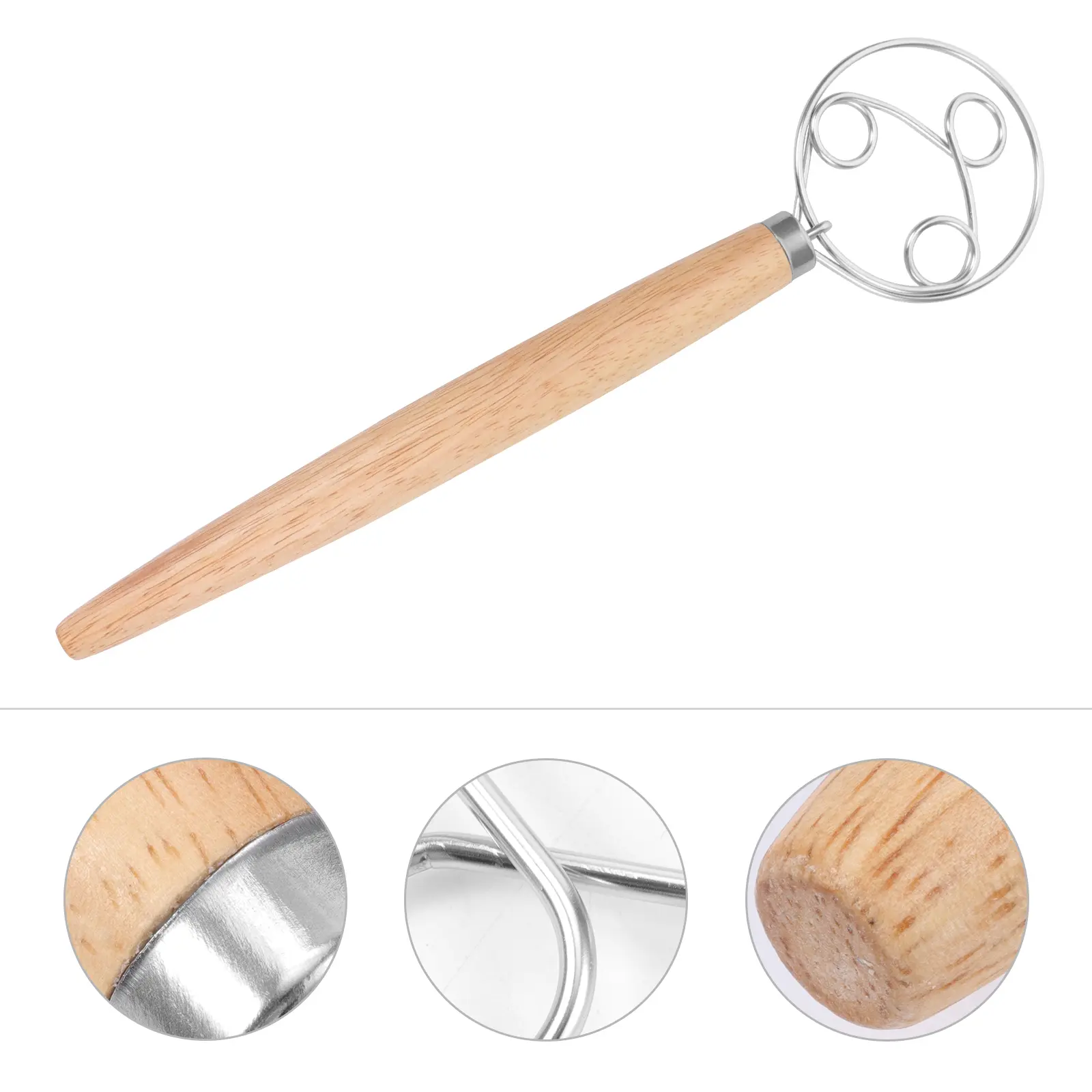 Oak Handle Stirring Rod Flour Mixer Bread Maker Kitchen Gadgets Pastry Tools Eggbeater Wood Stainless Steel Cake Pancake