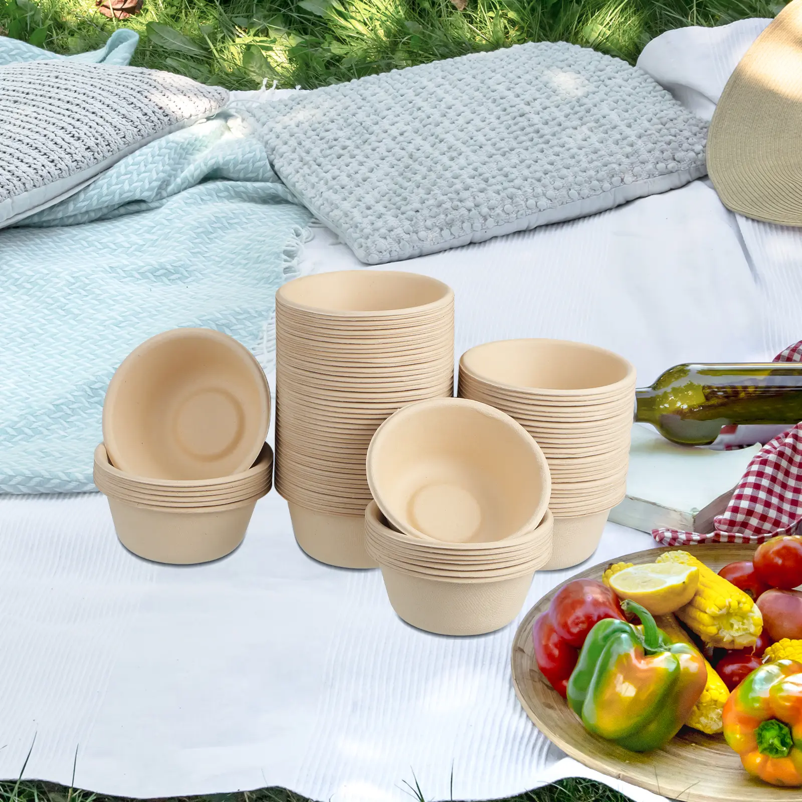 200 Pcs Disposable Environmentally Friendly Paper Bowl Bowls Glass Soup Containers with Lids for Lunch Disk
